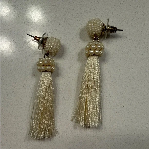 LOFT Cream Beaded Tassel Earrings - Picture 3 of 3